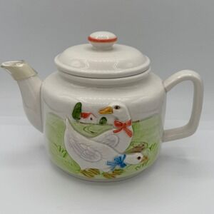 Vintage Otagiri Ceramic Teapot Embossed Goose Country Kitchen Cottagecore Japan